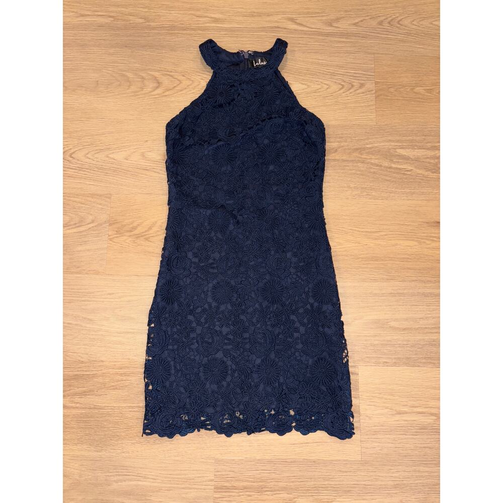 Lulus Love Poem Navy Blue Lace sheath Mini Dress Women’s Size Medium